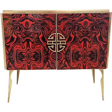 Sideboard two red colored glass doors, 90s