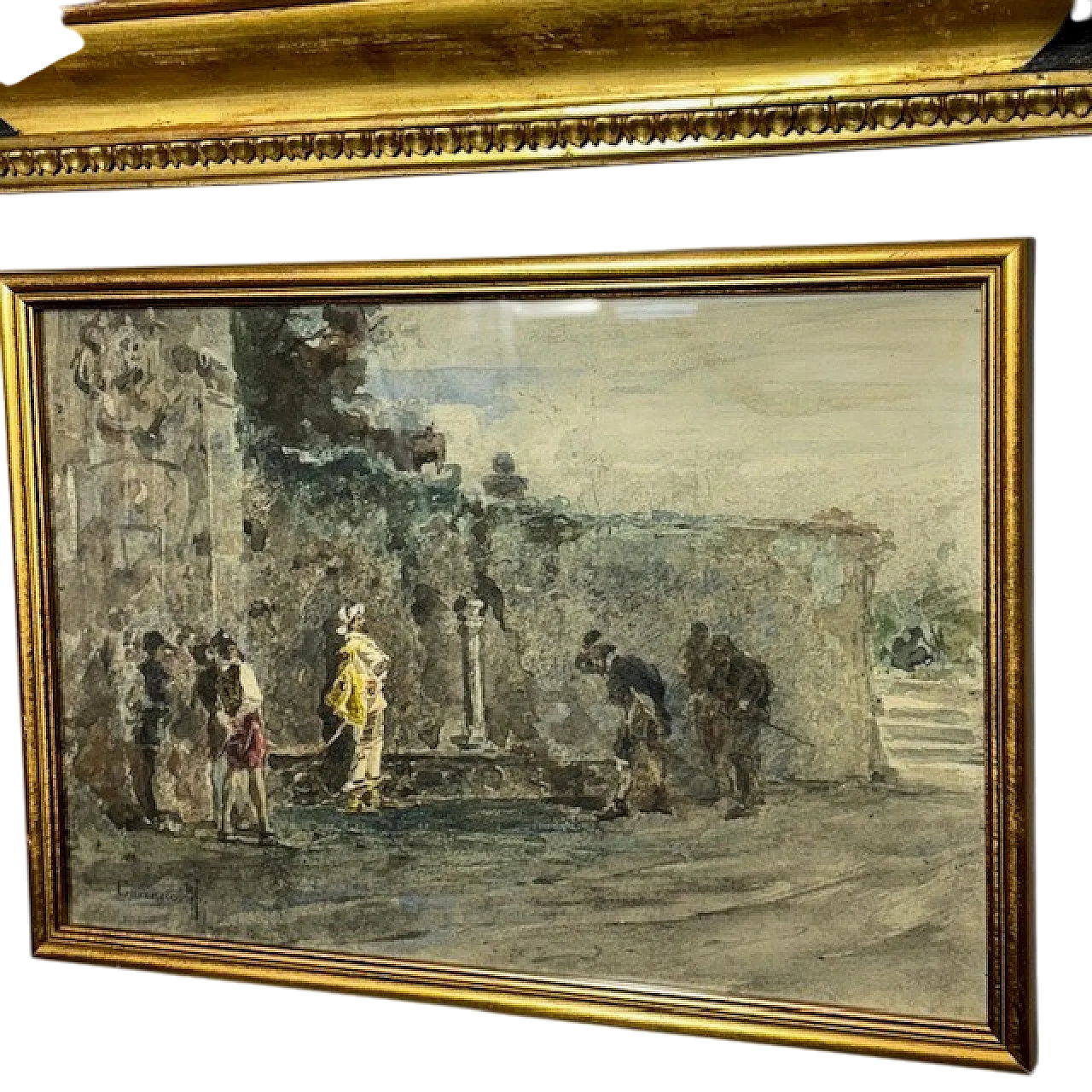 Painting acquarello Filippo Carcano, 19th century 18