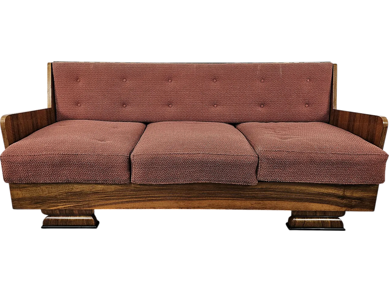 Art Decò sofa in walnut with container and padded cushions, 1940 29