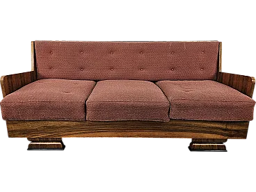 Art Decò sofa in walnut with container and padded cushions, 1940