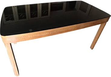 Rectangular wood and glass table, 50s