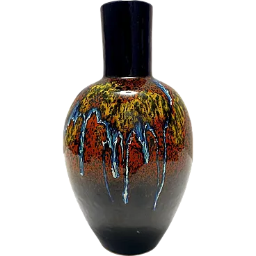 Multicolored Glazed Earthenware Vase by Roberto Rigon for Bertoncello, Italy