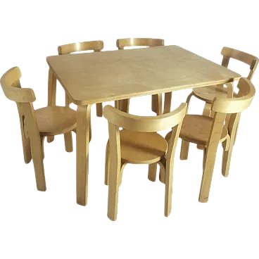 Alvar Aalto Kids Set of 6 Chairs and Table, Artek 1970s