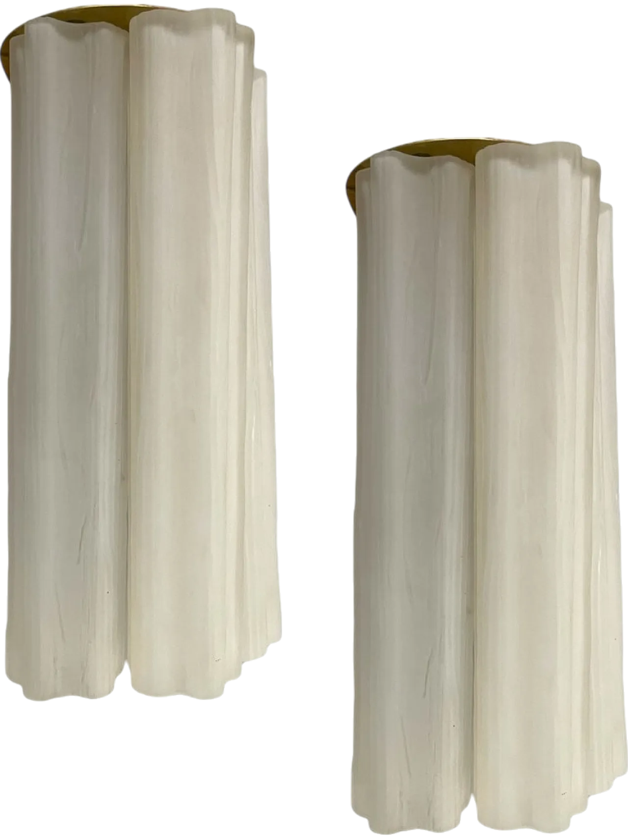 Pair of Milky White Murano Glass Tronchi Sconces, 1970s 12