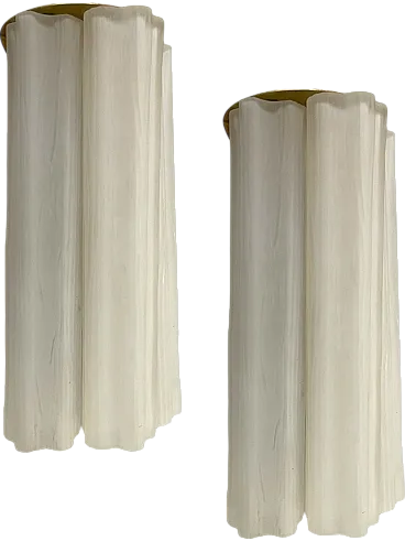 Pair of Milky White Murano Glass Tronchi Sconces, 1970s