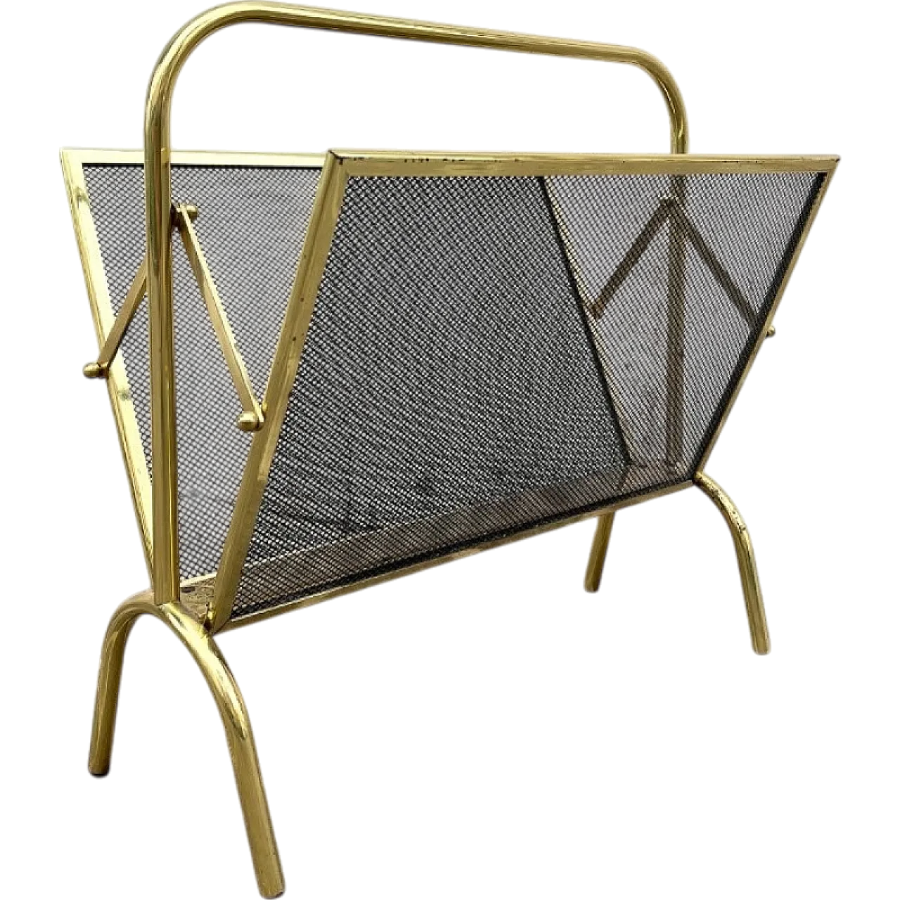 Gilded Iron Magazine Rack with Net, Italy, 1960s 11