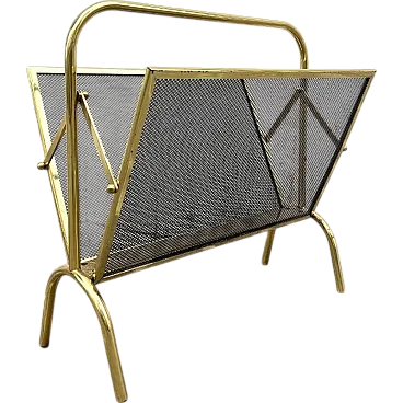 Gilded Iron Magazine Rack with Net, Italy, 1960s