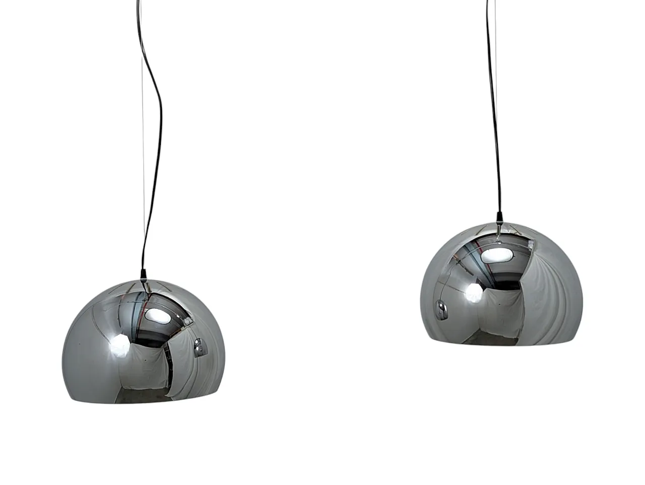 Pair of suspension lamps chromed steel,  70s 1