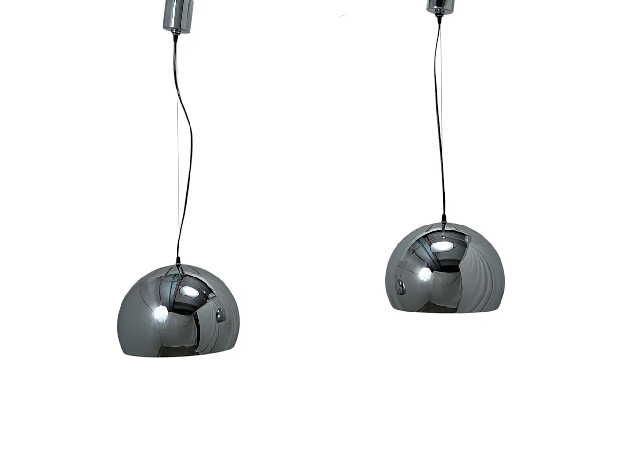 Pair of suspension lamps chromed steel,  70s 3