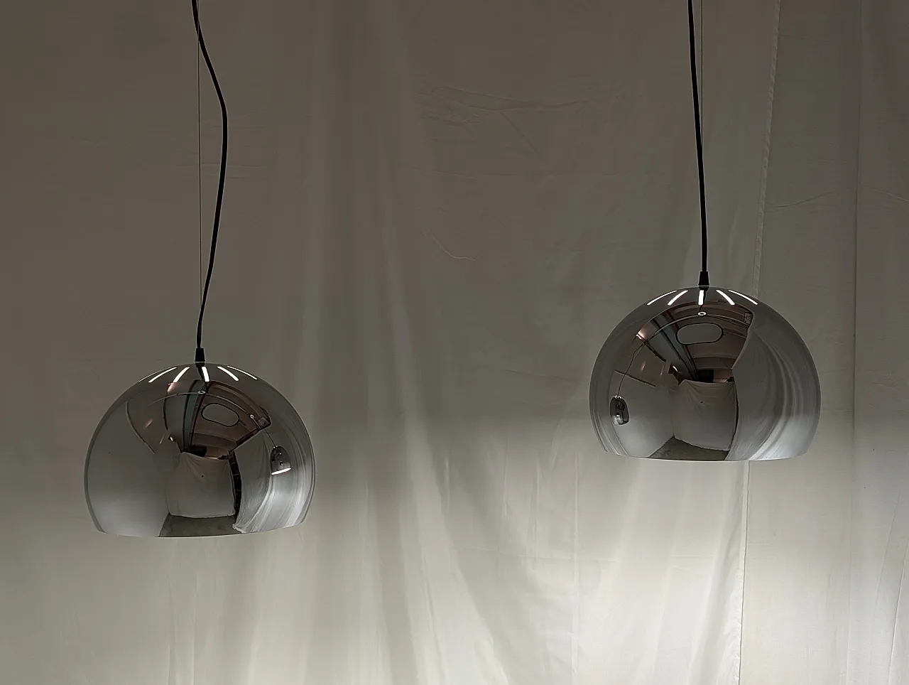 Pair of suspension lamps chromed steel,  70s 8