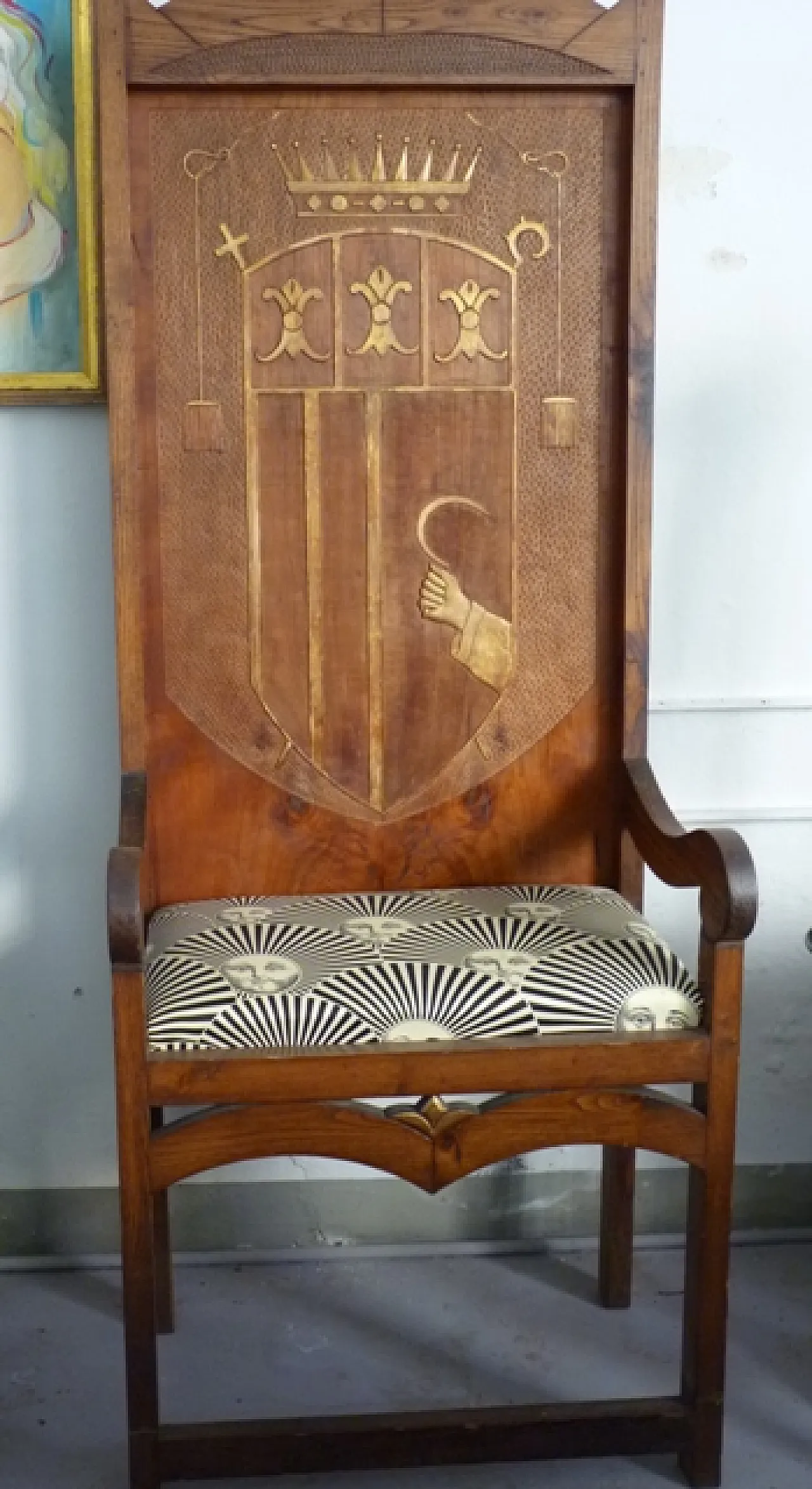 Cardinal's throne in wood with noble coat of arms, 19th century 5