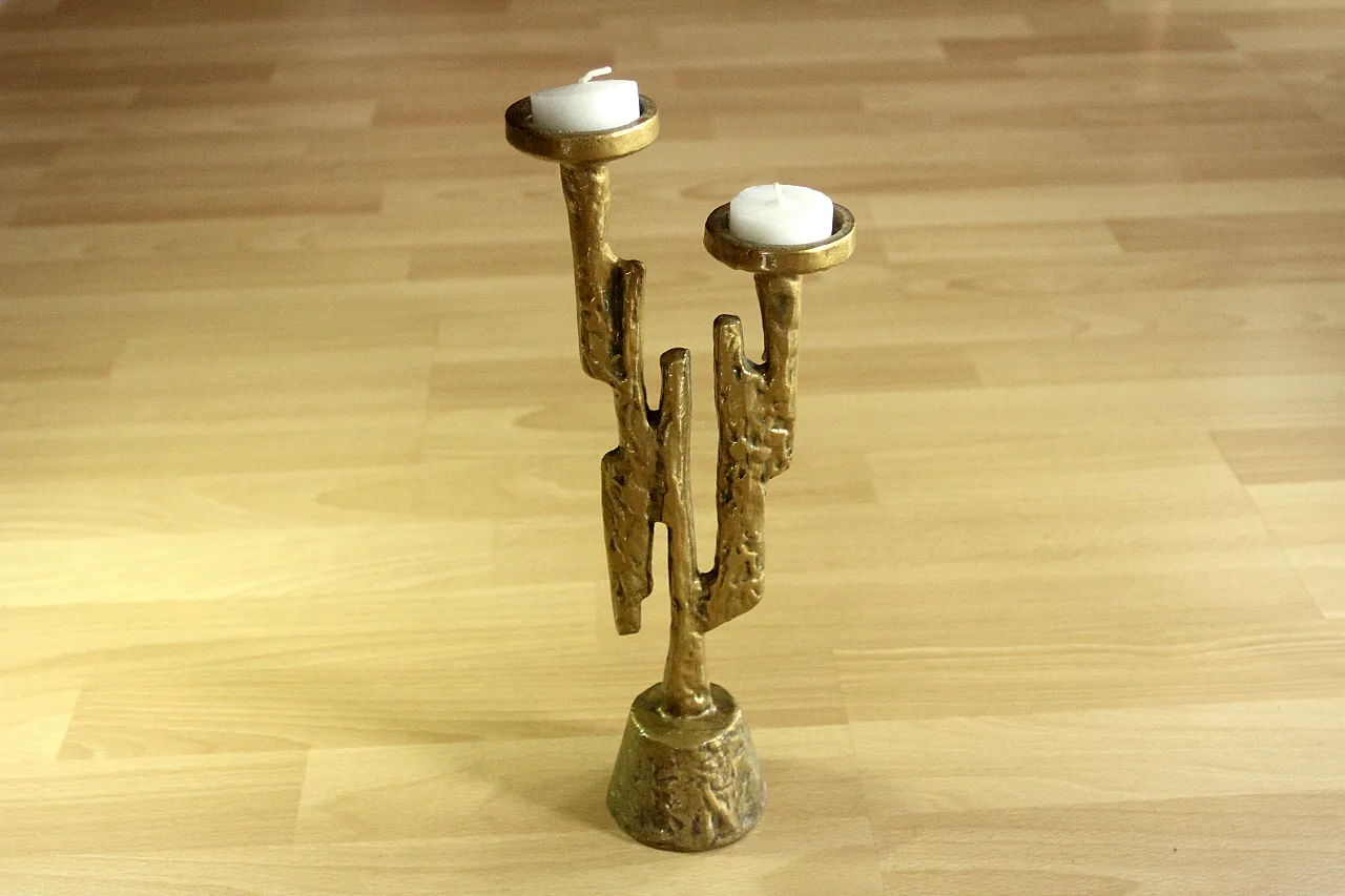 Tealight holder solid brass brutalist style by Horst Dalbeck, 70s 1