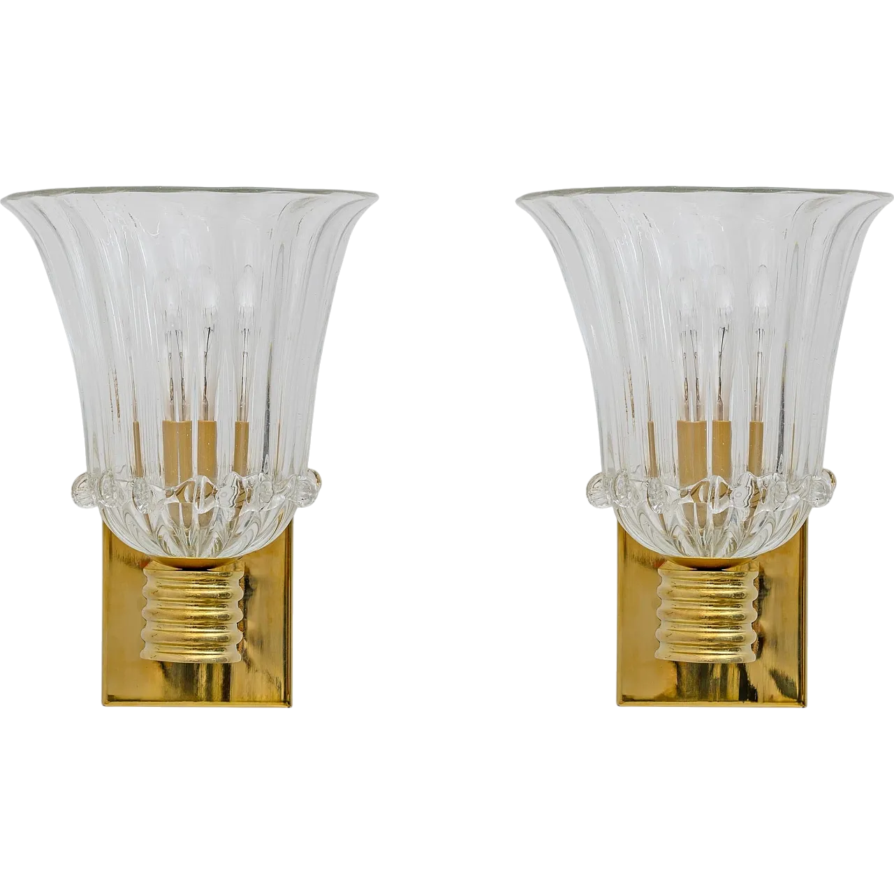 Pair of brass and Murano glass lamps, 1990s 10