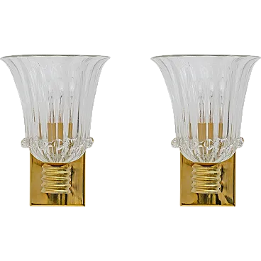 Pair of brass and Murano glass lamps, 1990s