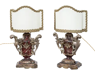 Pair of ancient Louis XIV lamps in silver and mixture with lacquering