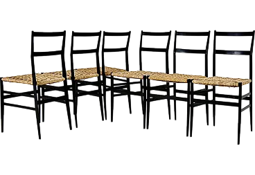 6 Superleggera Chairs by Gio Ponti for Cassina, 1950s