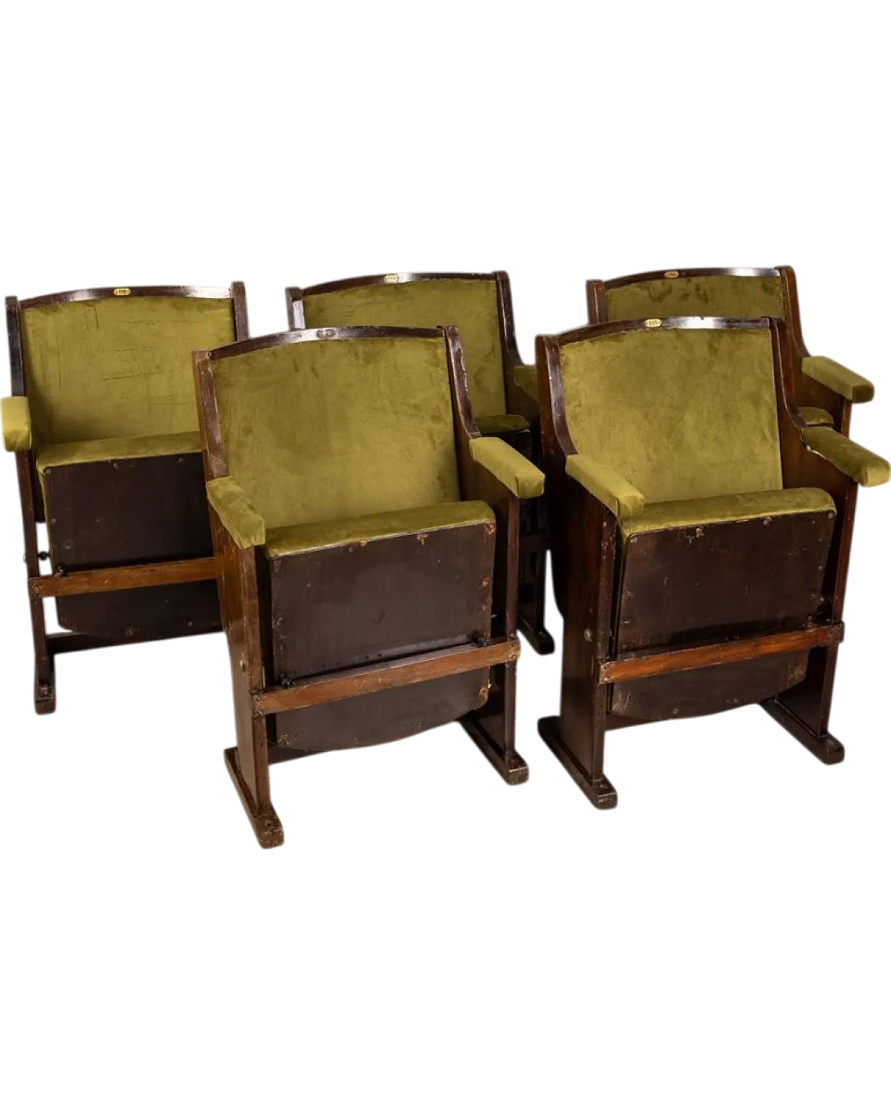 5 Green velvet cinema chairs, 1950s 12