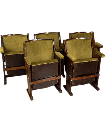 5 Green velvet cinema chairs, 1950s