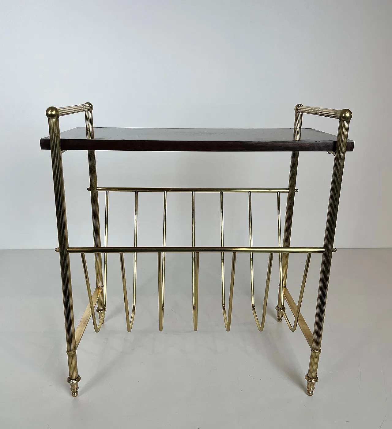 Mahogany and brass magazine rack by Maison Jansen, 1940s 4