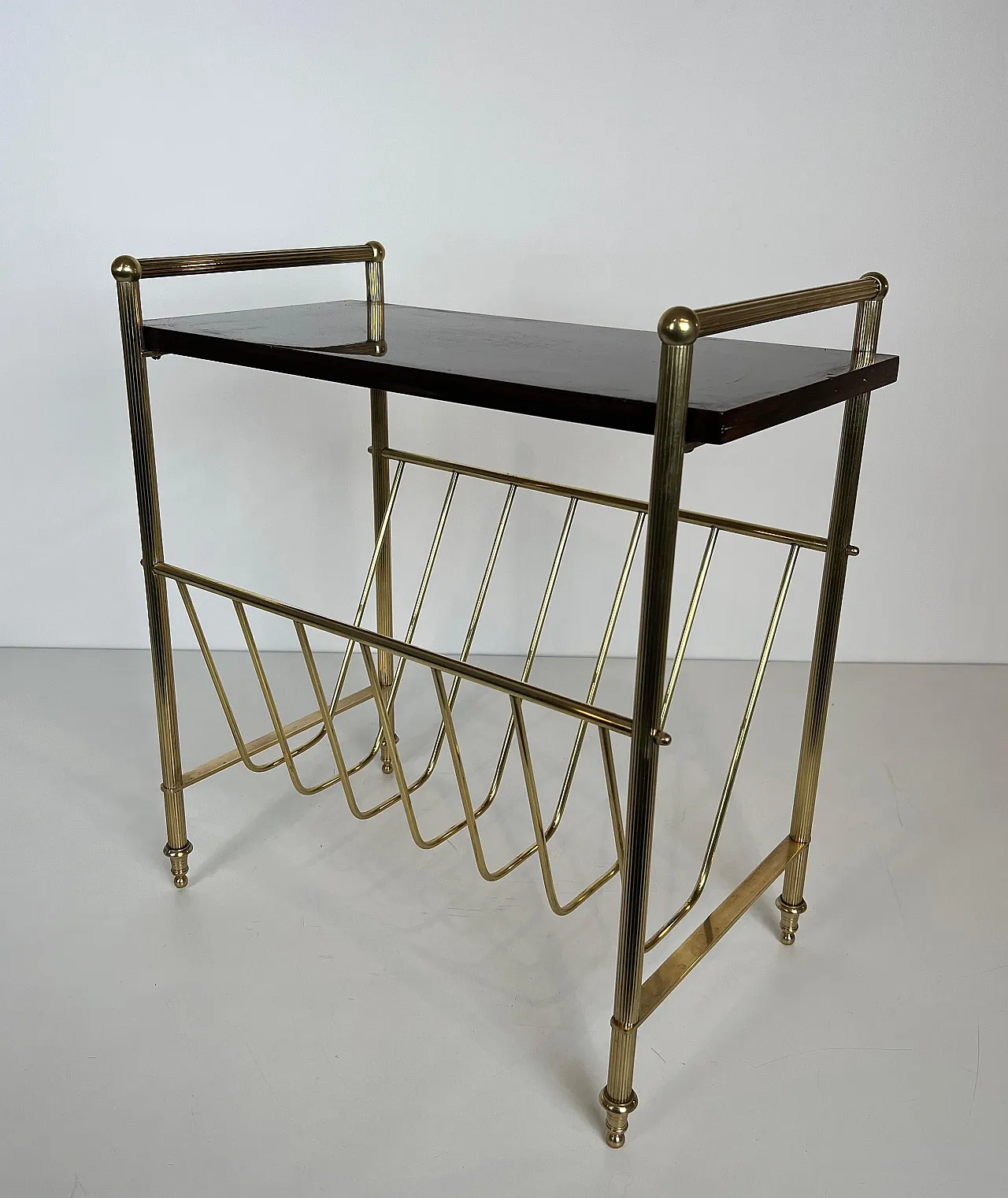 Mahogany and brass magazine rack by Maison Jansen, 1940s 12