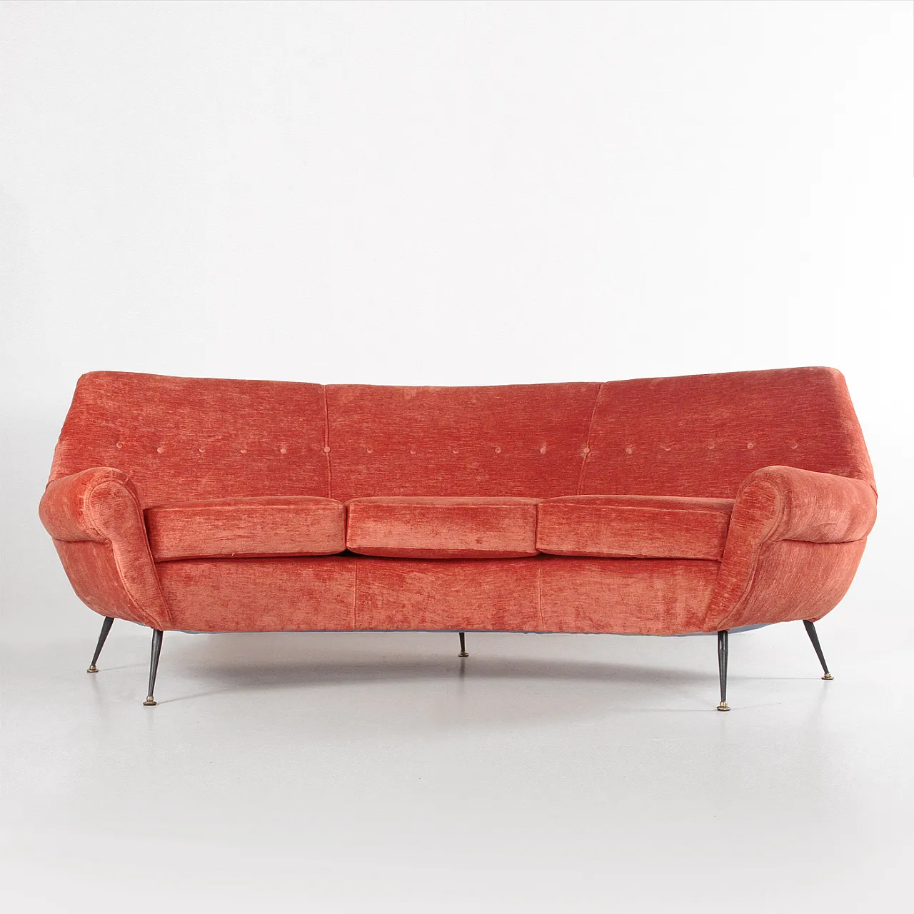 Terracotta velvet sofa in the style of Gigi Radice, 1960s 1