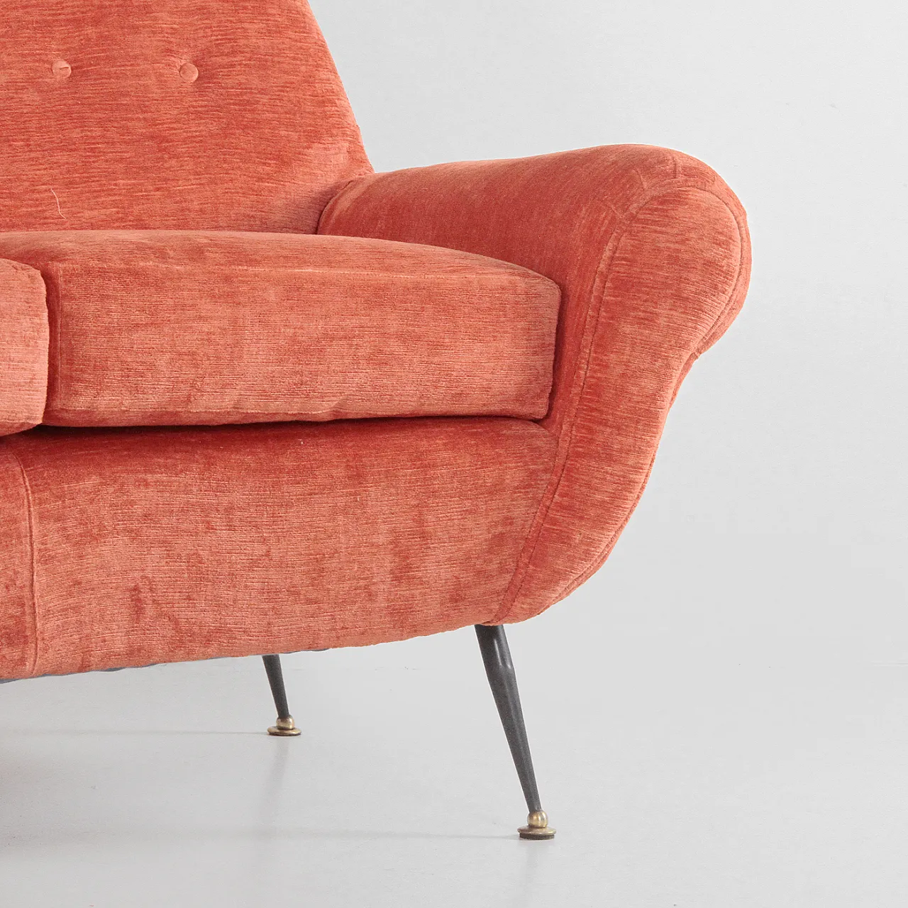 Terracotta velvet sofa in the style of Gigi Radice, 1960s 4