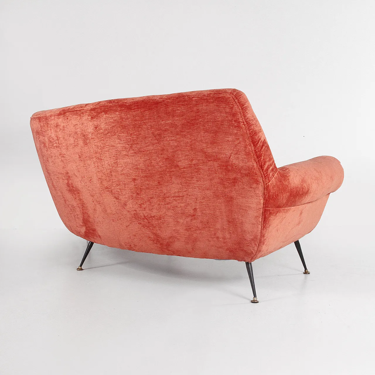 Terracotta velvet sofa in the style of Gigi Radice, 1960s 5