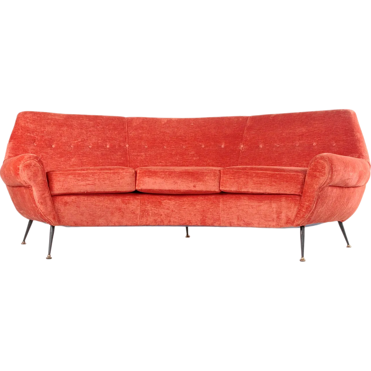 Terracotta velvet sofa in the style of Gigi Radice, 1960s 8