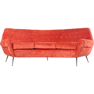 Terracotta velvet sofa in the style of Gigi Radice, 1960s