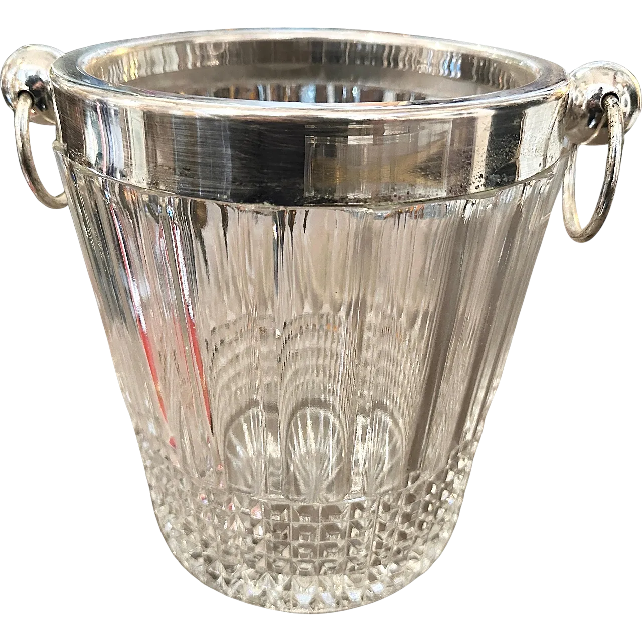 French wine cooler in silver and crystal, 1970s 15