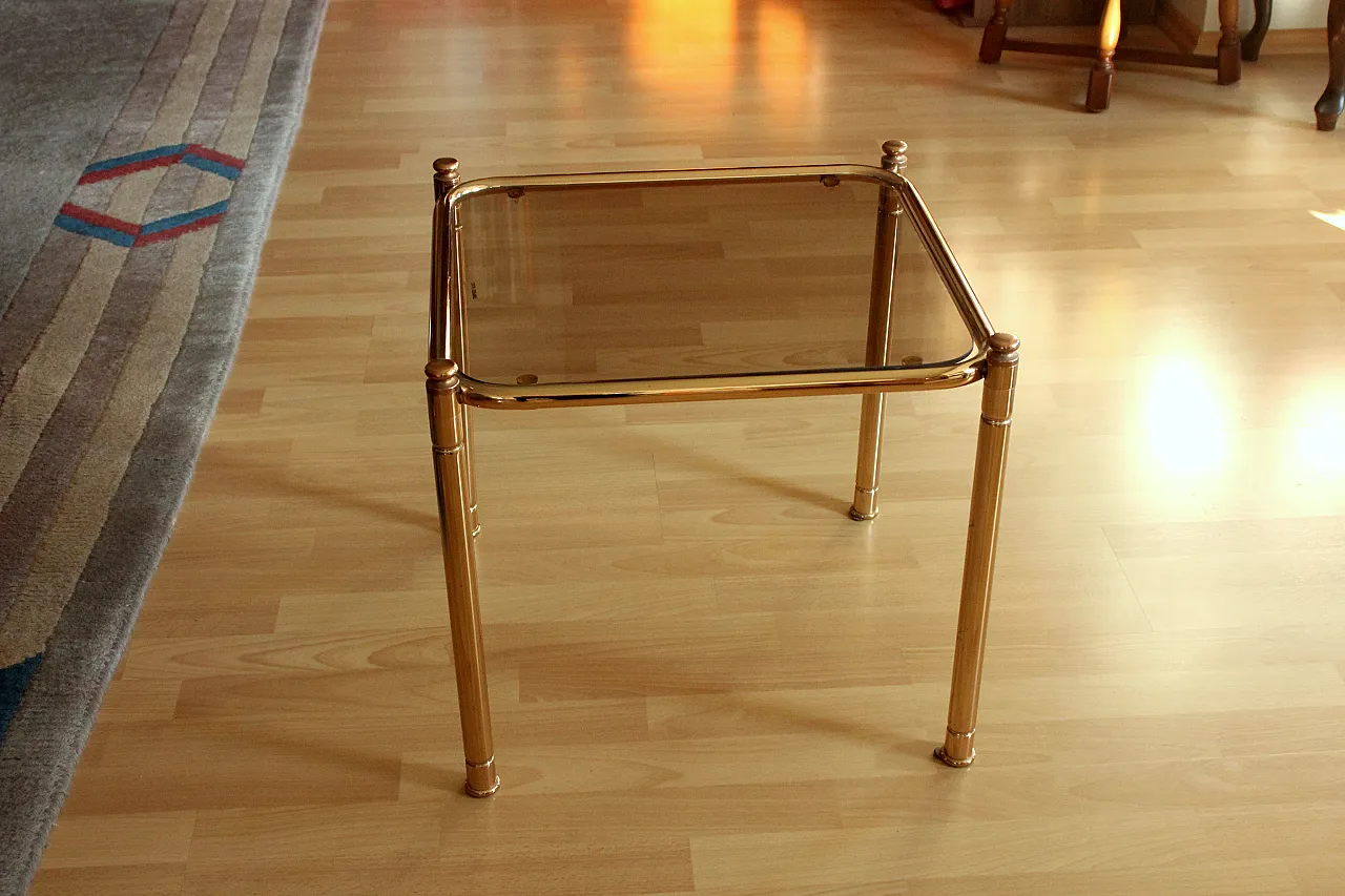 Space Age brass side table with smoked glass plate, 70s 1