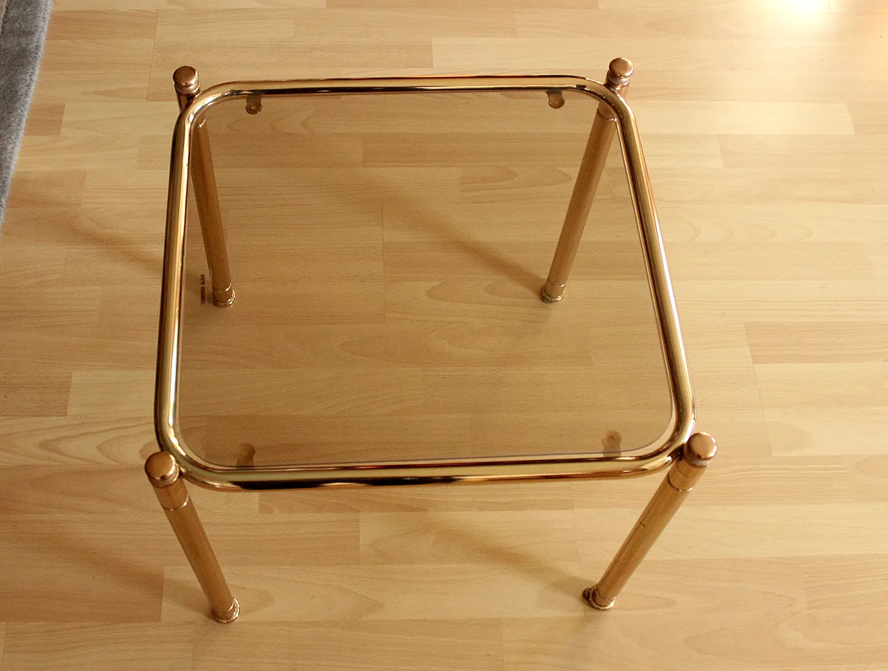 Space Age brass side table with smoked glass plate, 70s 2