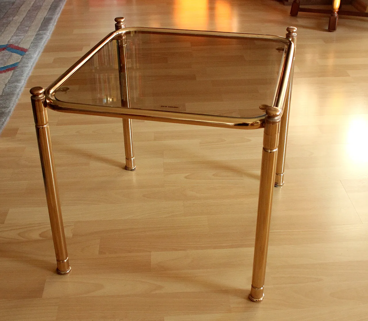 Space Age brass side table with smoked glass plate, 70s 3