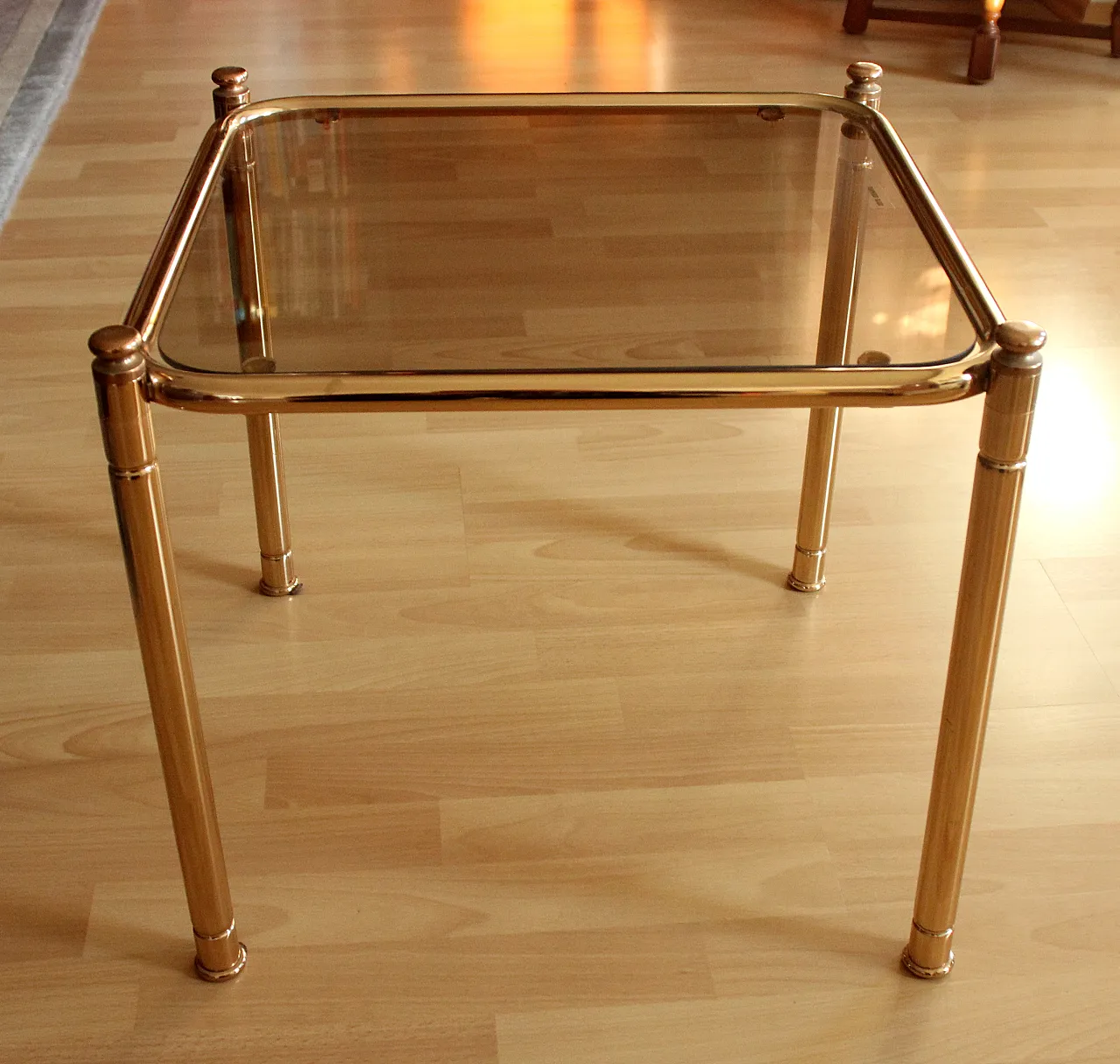 Space Age brass side table with smoked glass plate, 70s 4