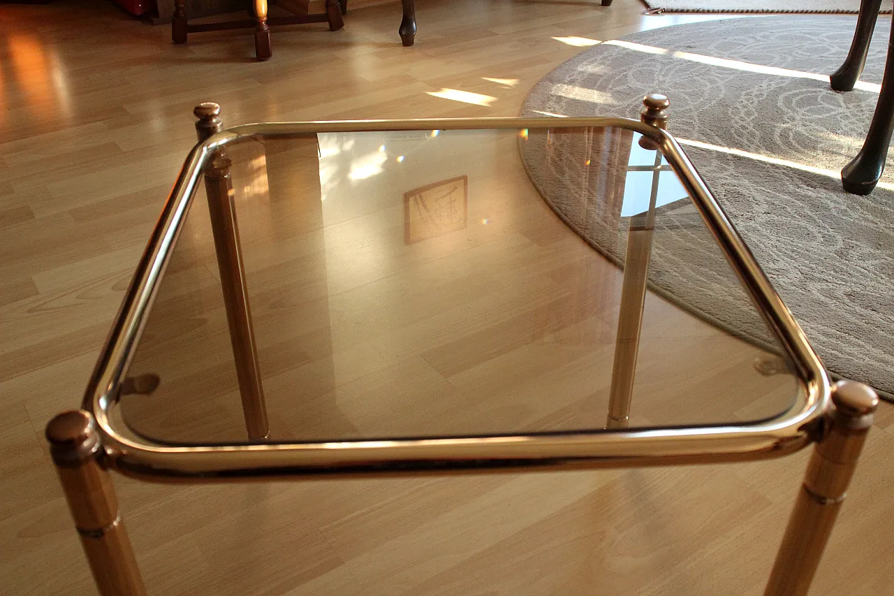 Space Age brass side table with smoked glass plate, 70s 5