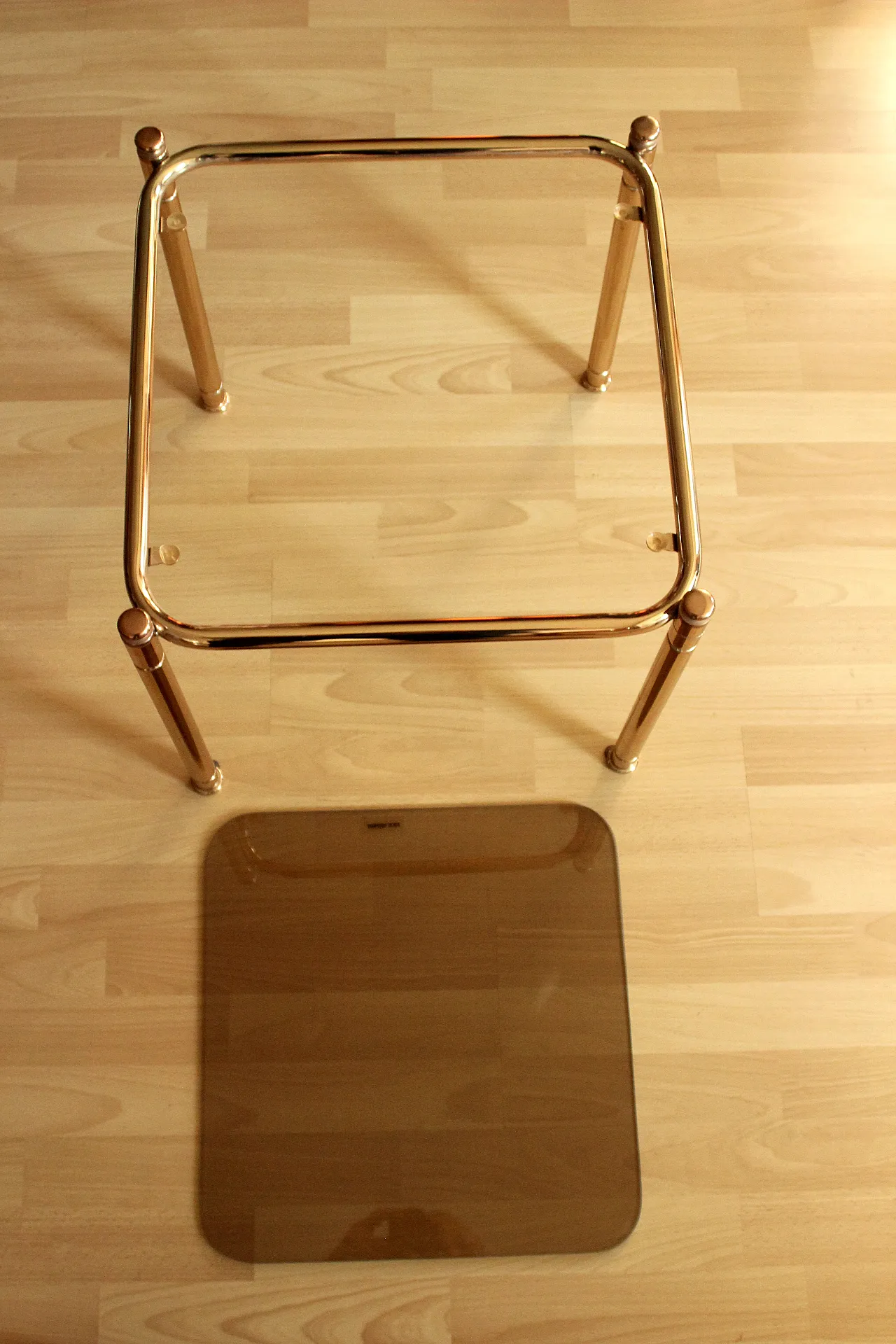 Space Age brass side table with smoked glass plate, 70s 7