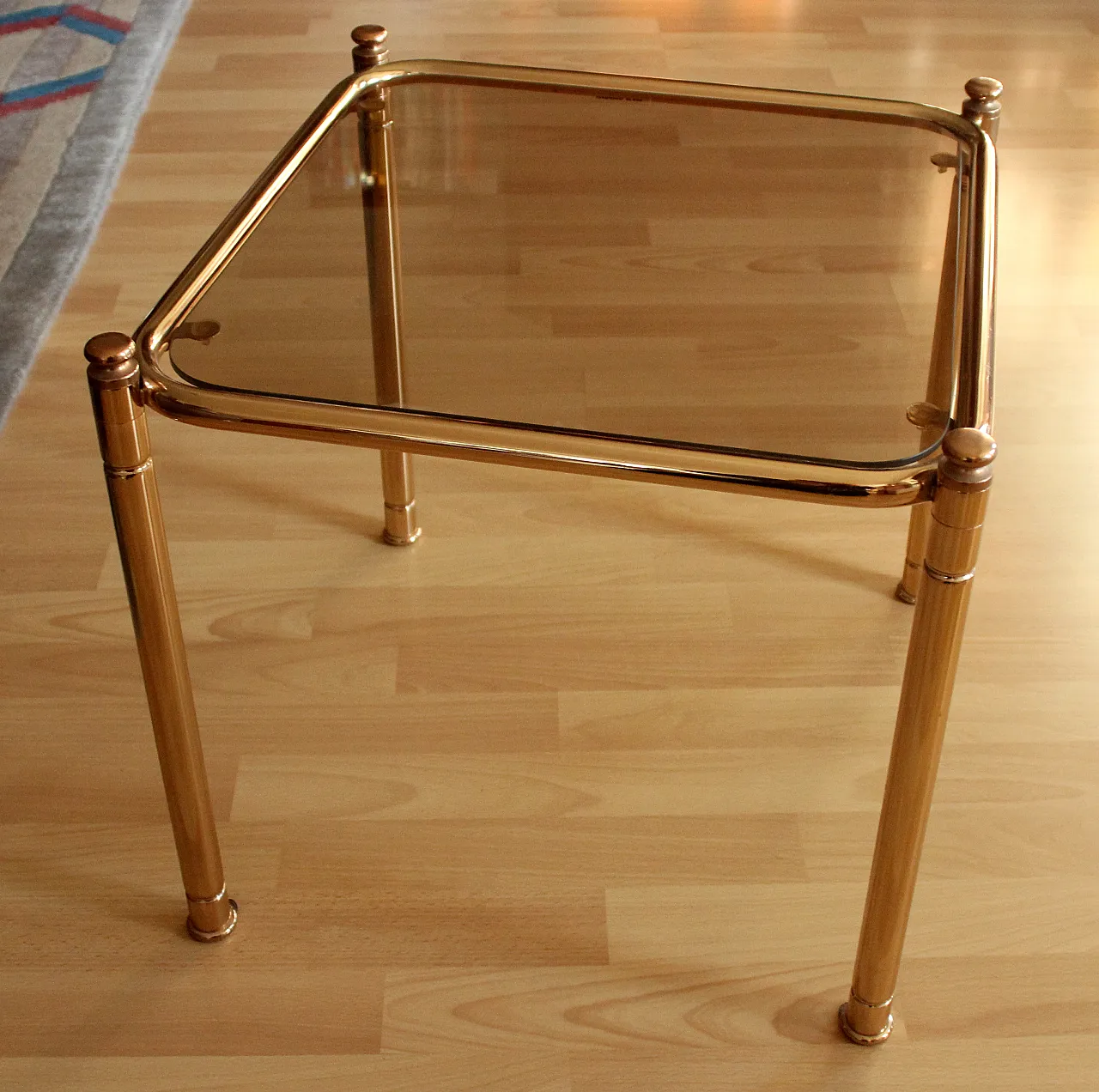 Space Age brass side table with smoked glass plate, 70s 12