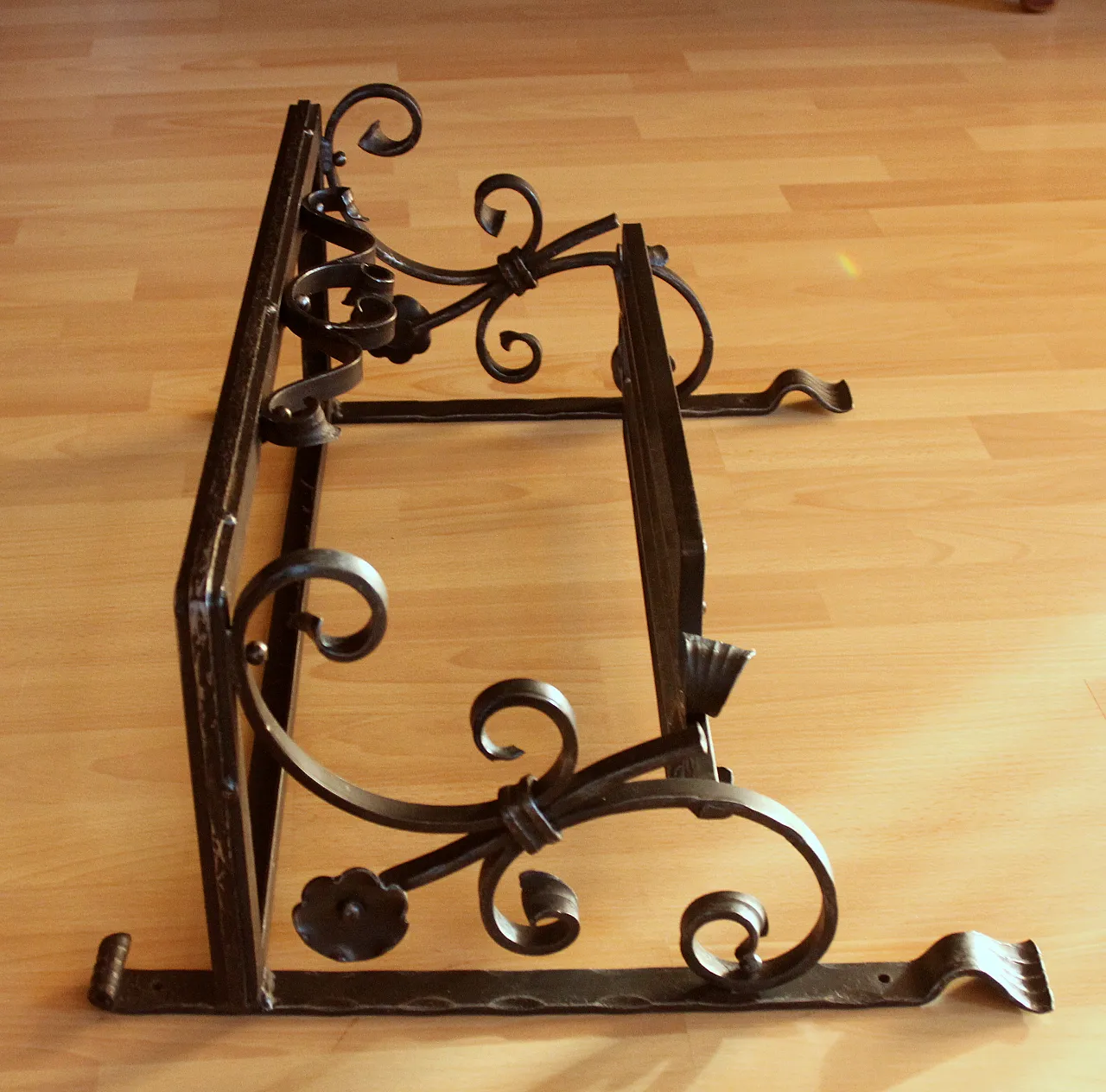 Handmade wrought iron wall mounted coat rack, 50s 3