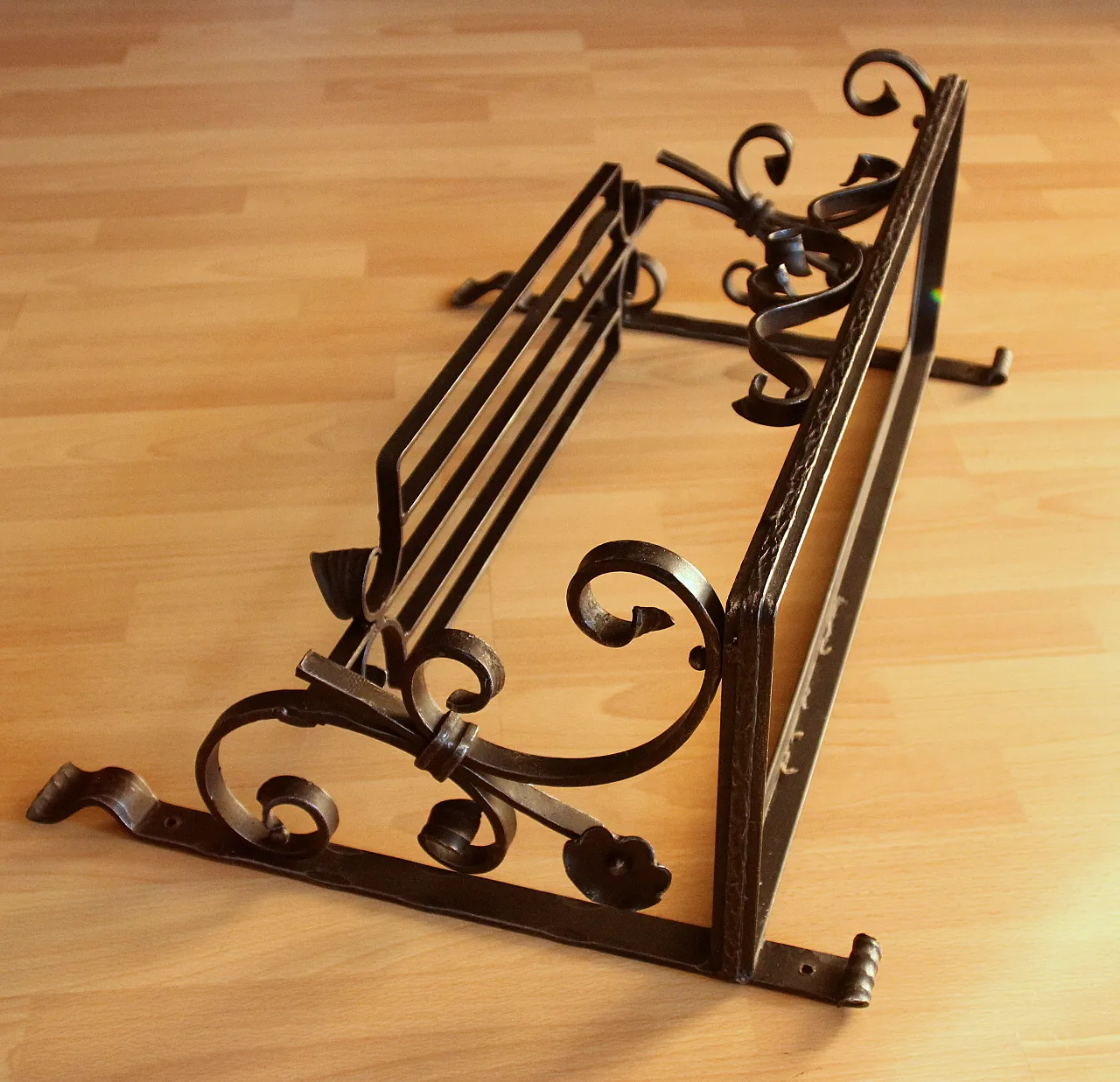 Handmade wrought iron wall mounted coat rack, 50s 6