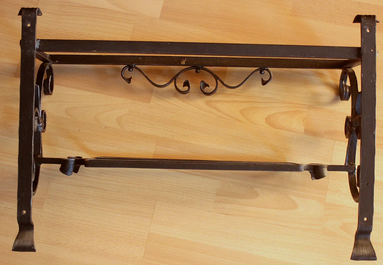 Handmade wrought iron wall mounted coat rack, 50s 9