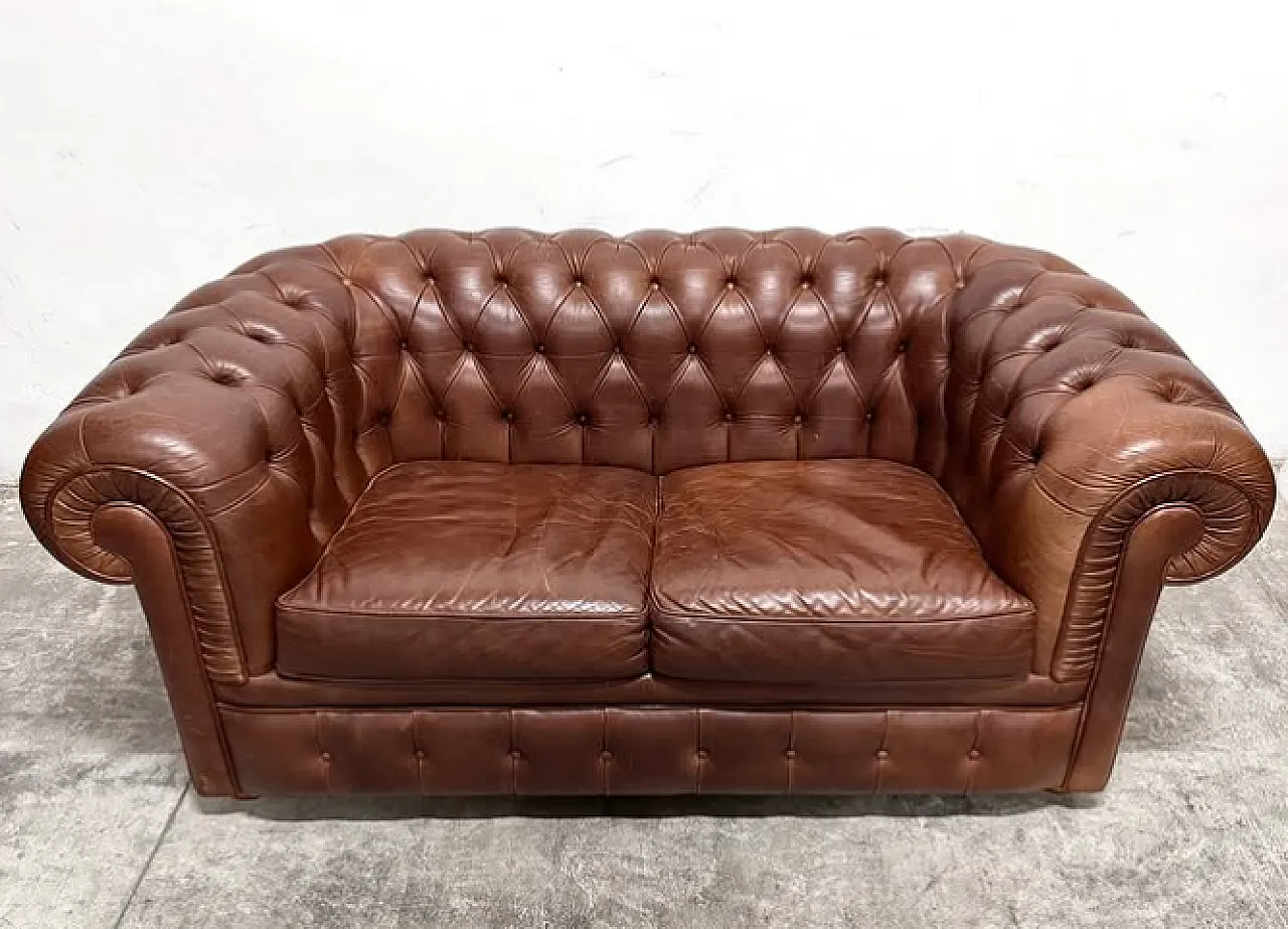 Brown leather Chesterfield sofa, 1980s 6