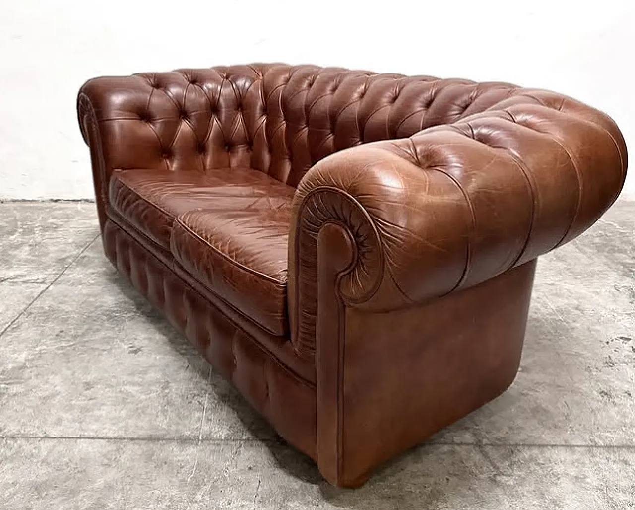 Brown leather Chesterfield sofa, 1980s 9