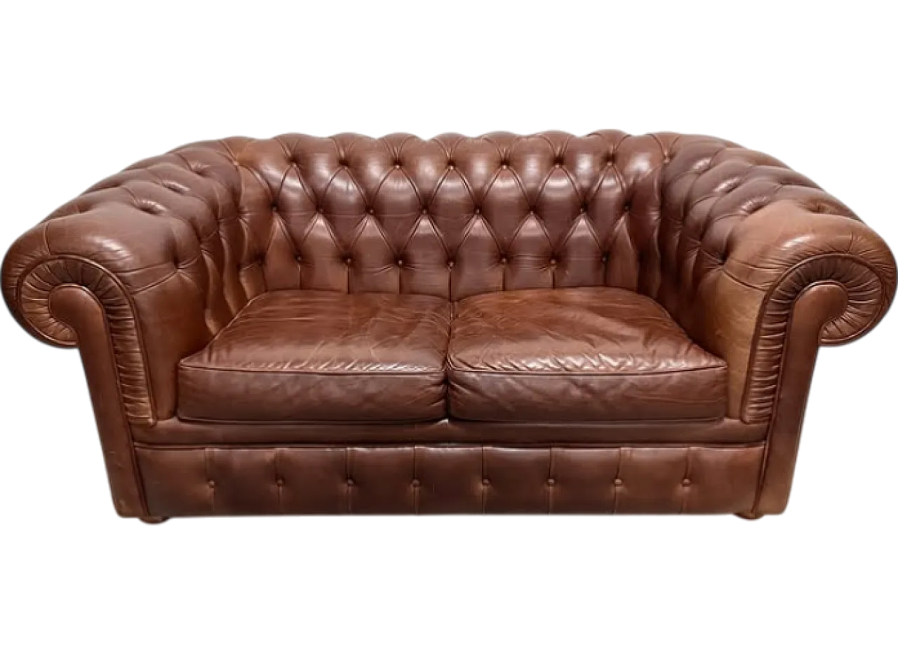 Brown leather Chesterfield sofa, 1980s 11