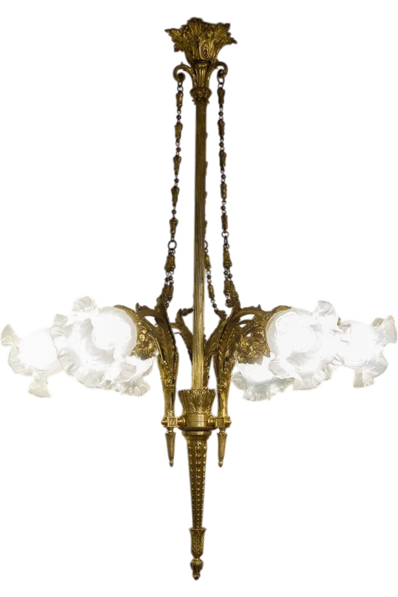 Empire chandelier in bronze and frosted glass, 1920s 10