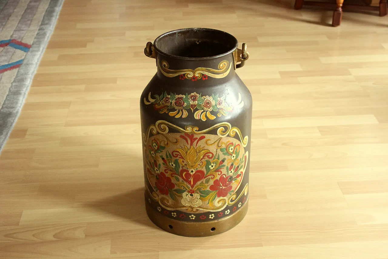 Old german metal milk can umbrella stand, 60s 2