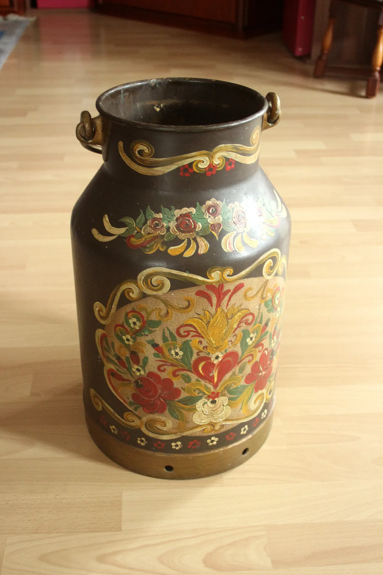 Old german metal milk can umbrella stand, 60s 3