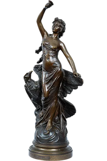 Hebe with the eagle Neoclassical bronze sculpture, 19th century