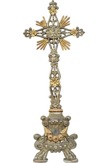 Neapolitan procession crucifix in gilded silvered wood, 18th century