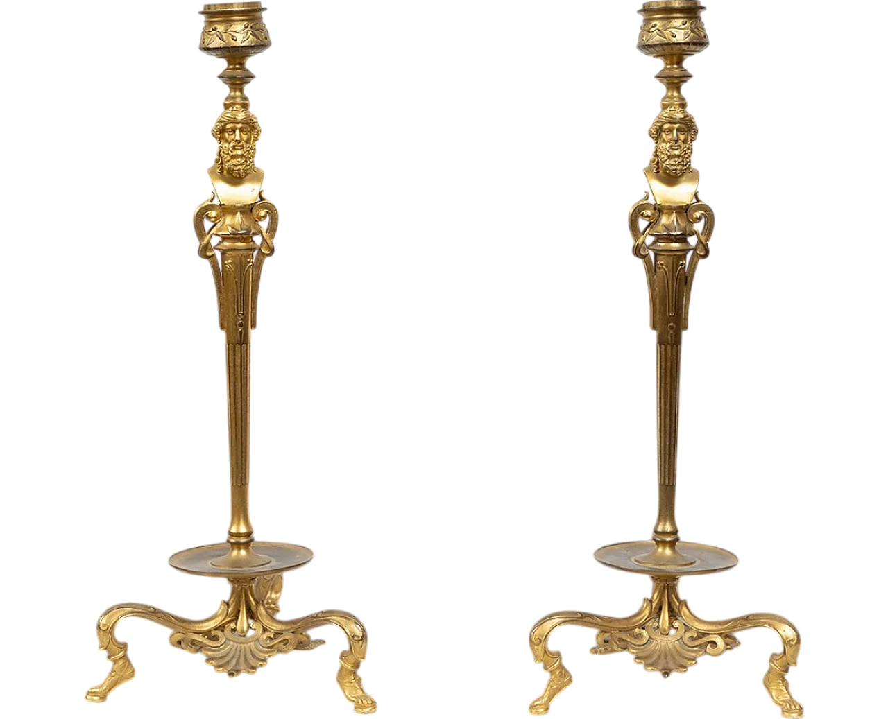 Pair of gilded bronze French candlesticks signed Barbedienne, 19th c. 6