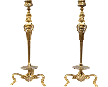 Pair of gilded bronze French candlesticks signed Barbedienne, 19th c.